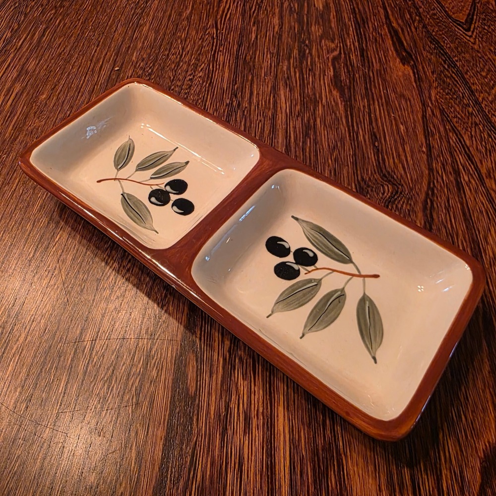 Inspirado StoneLite Clay Olive Branch Divided Serving Dish Tray Appetizer 8in
